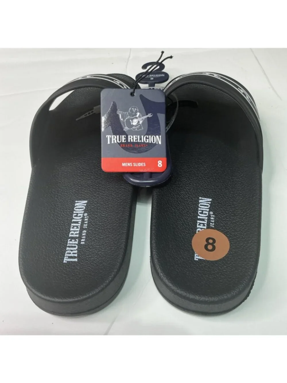 True Religion Men's Size 8 Style TR-Snoop -S Black & White Logo Slide Sandals